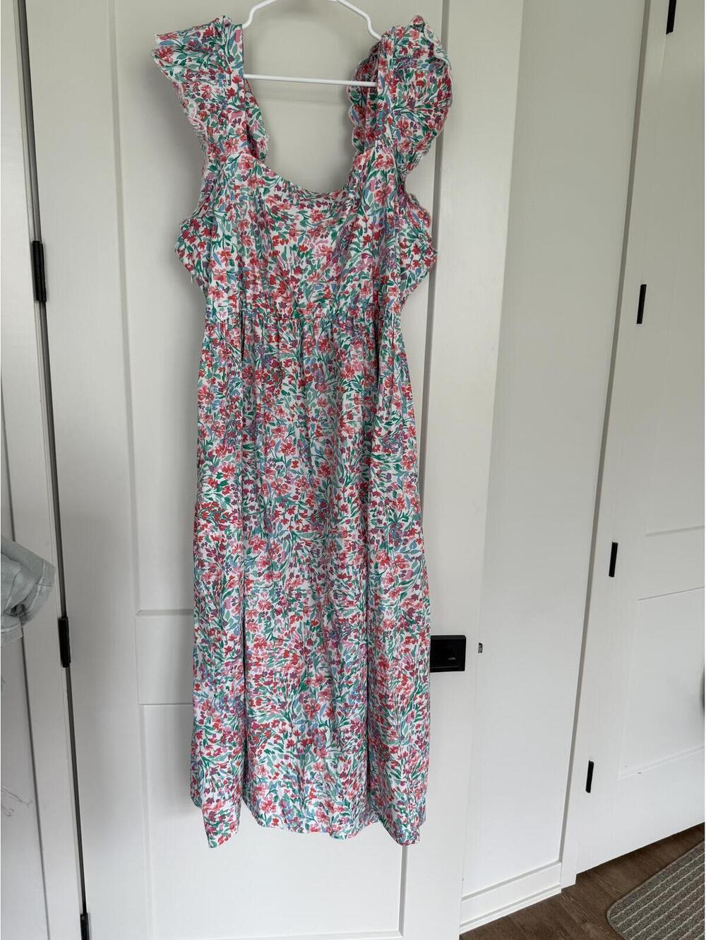 JCREW Floral Ruffle Sleeve Midi Dress with Pockets